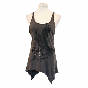 10/$25🦋 Authentic Icon Gray & Black Sequin Eagle Asymmetrical Hem Tank - Size XS